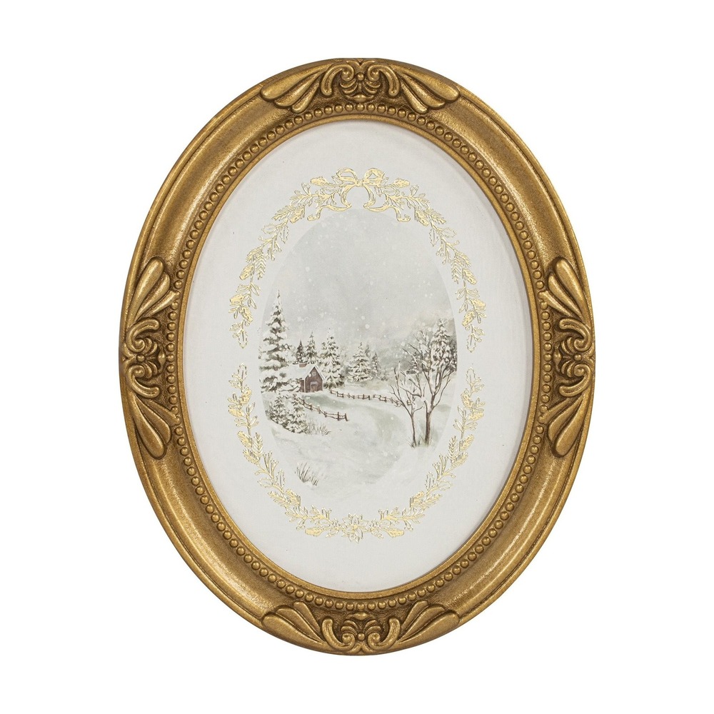 My Texas House Cozy Christmas Day Oval Gold Framed Winter Wall Art 11x14
